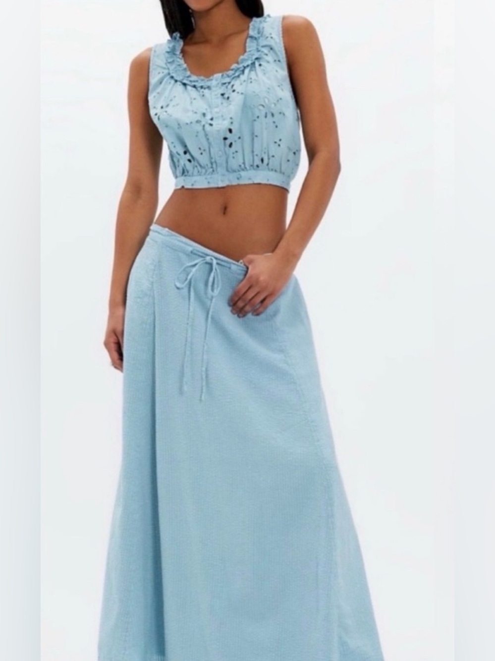 NWT Free People Madelyn Cotton Maxi Skirt Set in Dew Shine